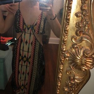 Open Sided and Back Tribal Maxi Dress